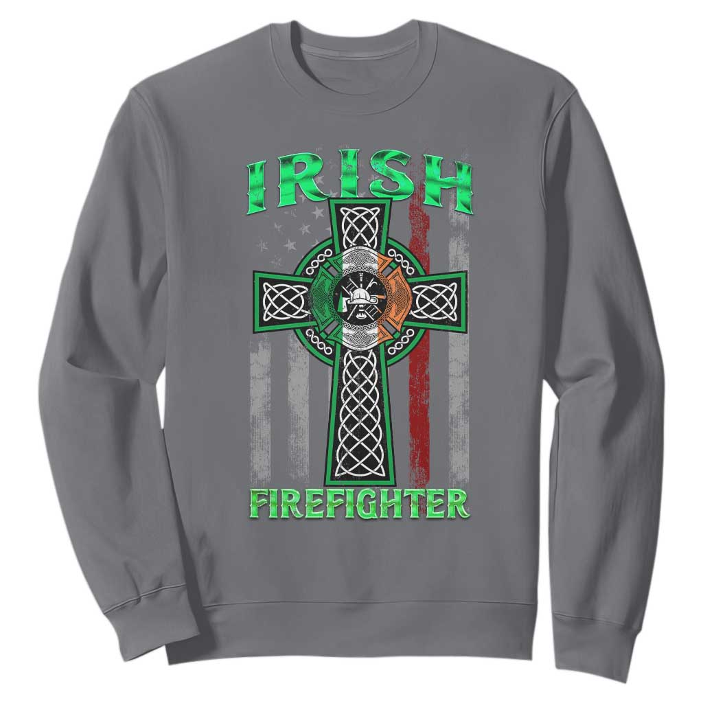 Irish Firefighter Sweatshirt Celtic Cross American Flag TS09 Charcoal Print Your Wear