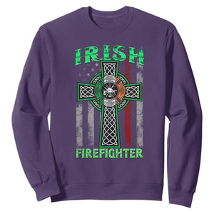 Irish Firefighter Sweatshirt Celtic Cross American Flag TS09 Purple Print Your Wear