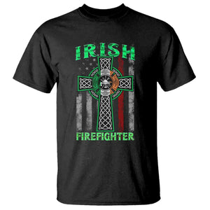 Irish Firefighter T Shirt Celtic Cross American Flag TS09 Black Print Your Wear