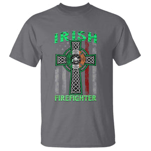 Irish Firefighter T Shirt Celtic Cross American Flag TS09 Charcoal Print Your Wear
