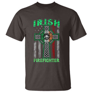 Irish Firefighter T Shirt Celtic Cross American Flag TS09 Dark Chocolate Print Your Wear