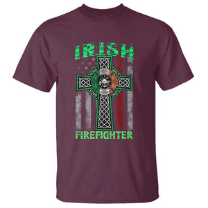 Irish Firefighter T Shirt Celtic Cross American Flag TS09 Maroon Print Your Wear