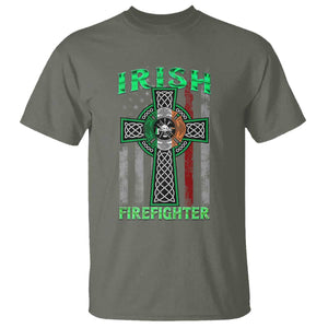Irish Firefighter T Shirt Celtic Cross American Flag TS09 Military Green Print Your Wear