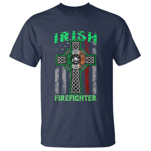 Irish Firefighter T Shirt Celtic Cross American Flag TS09 Navy Print Your Wear