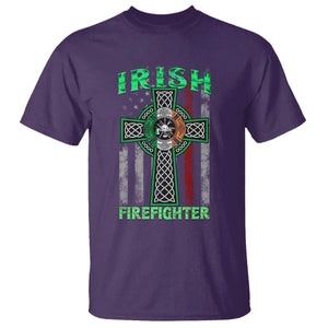 Irish Firefighter T Shirt Celtic Cross American Flag TS09 Purple Print Your Wear
