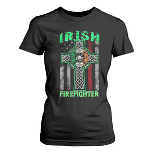 Irish Firefighter T Shirt For Women Celtic Cross American Flag TS09 Black Print Your Wear