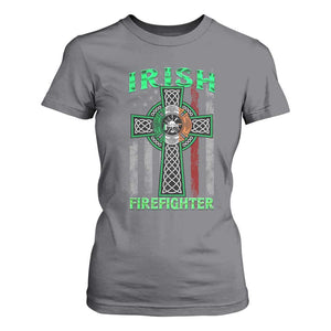 Irish Firefighter T Shirt For Women Celtic Cross American Flag TS09 Charcoal Print Your Wear