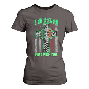 Irish Firefighter T Shirt For Women Celtic Cross American Flag TS09 Dark Chocolate Print Your Wear