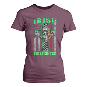 Irish Firefighter T Shirt For Women Celtic Cross American Flag TS09 Maroon Print Your Wear