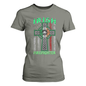 Irish Firefighter T Shirt For Women Celtic Cross American Flag TS09 Military Green Print Your Wear