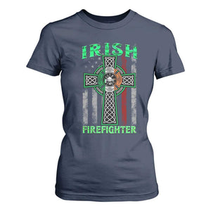 Irish Firefighter T Shirt For Women Celtic Cross American Flag TS09 Navy Print Your Wear