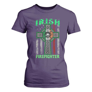 Irish Firefighter T Shirt For Women Celtic Cross American Flag TS09 Purple Print Your Wear
