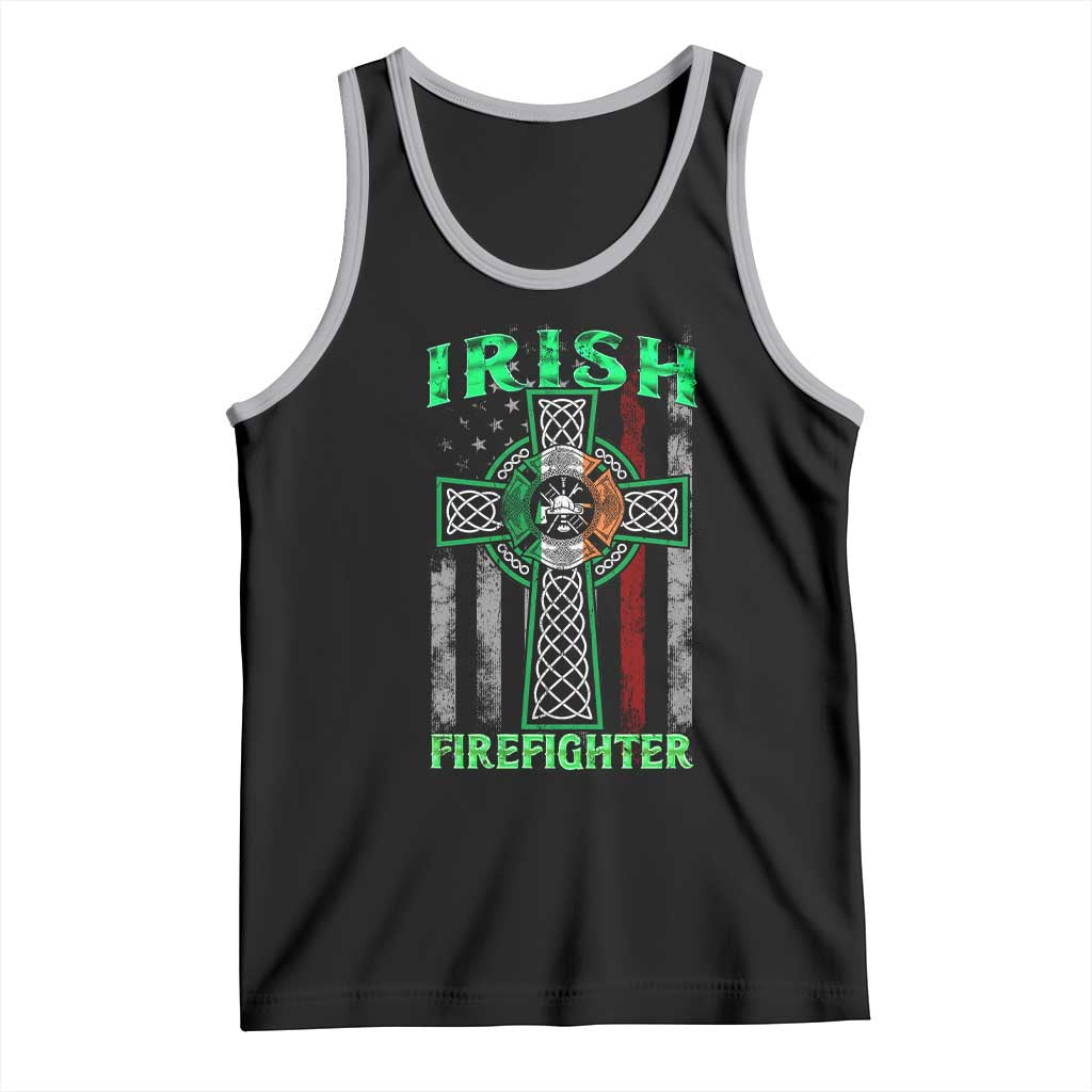 Irish Firefighter Tank Top Celtic Cross American Flag TS09 Black Athletic Heather Print Your Wear