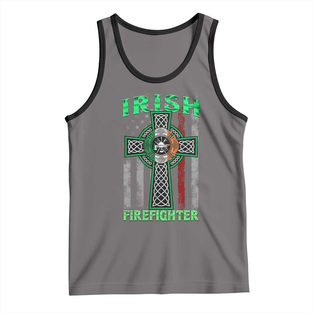 Irish Firefighter Tank Top Celtic Cross American Flag TS09 Deep Heather Black Print Your Wear