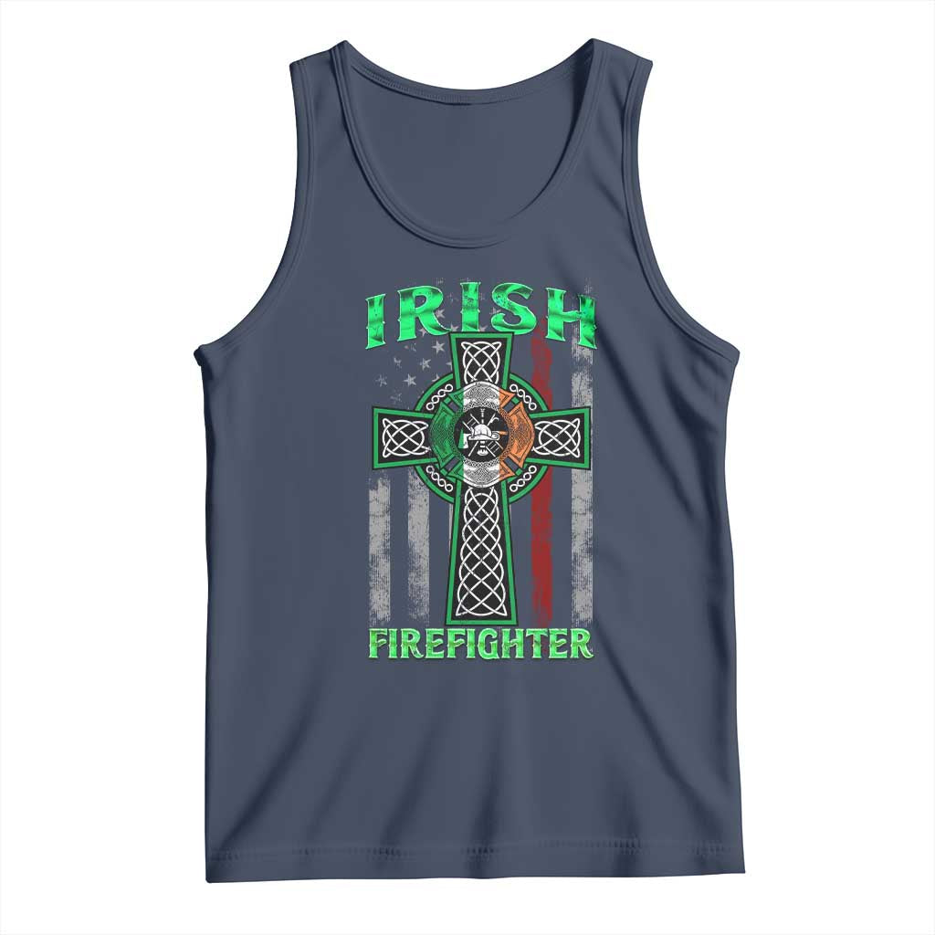 Irish Firefighter Tank Top Celtic Cross American Flag TS09 Navy Print Your Wear