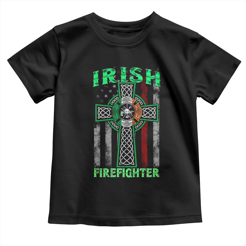 Irish Firefighter Toddler T Shirt Celtic Cross American Flag TS09 Black Print Your Wear