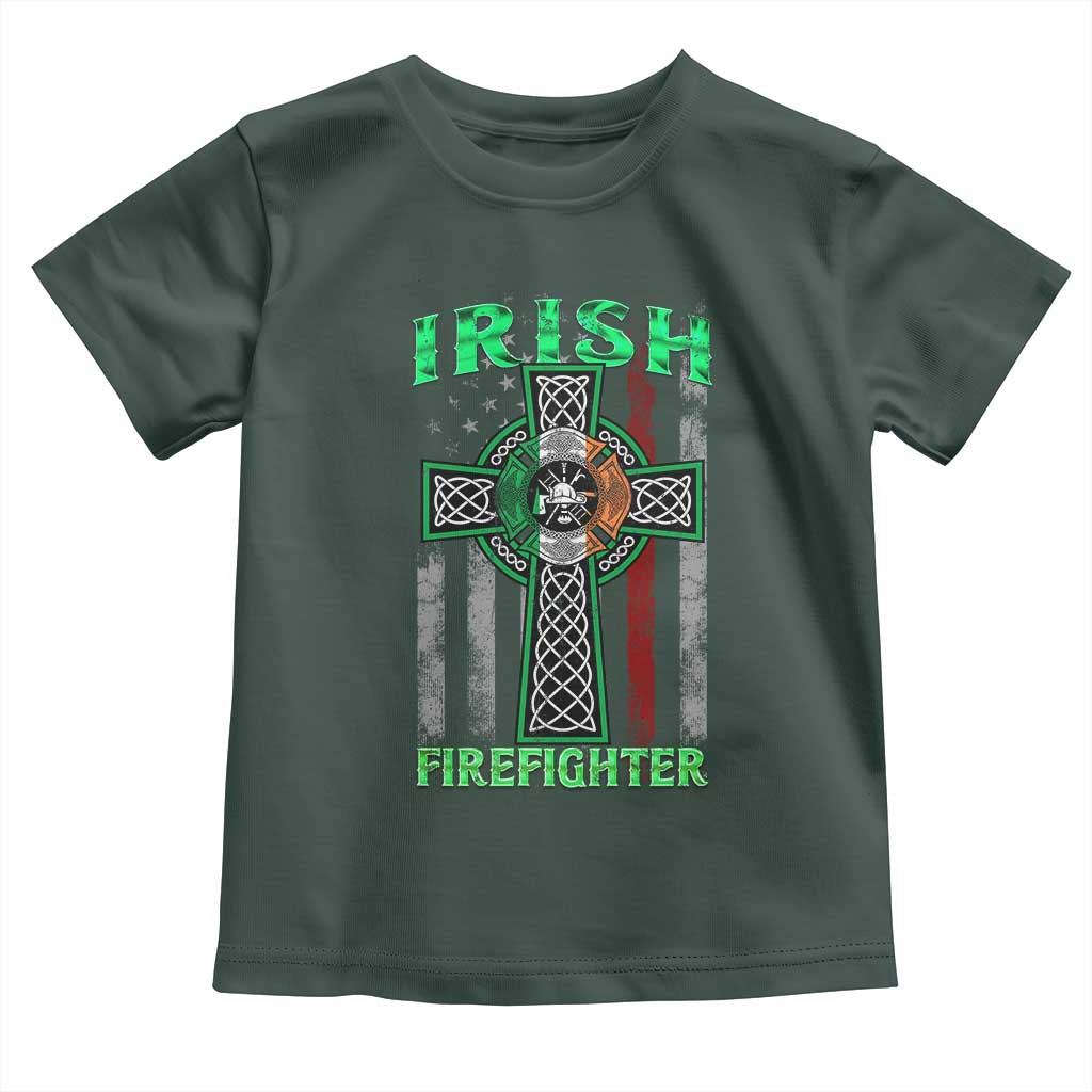 Irish Firefighter Toddler T Shirt Celtic Cross American Flag TS09 Dark Forest Green Print Your Wear