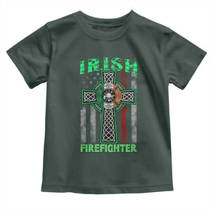 Irish Firefighter Toddler T Shirt Celtic Cross American Flag TS09 Dark Forest Green Print Your Wear