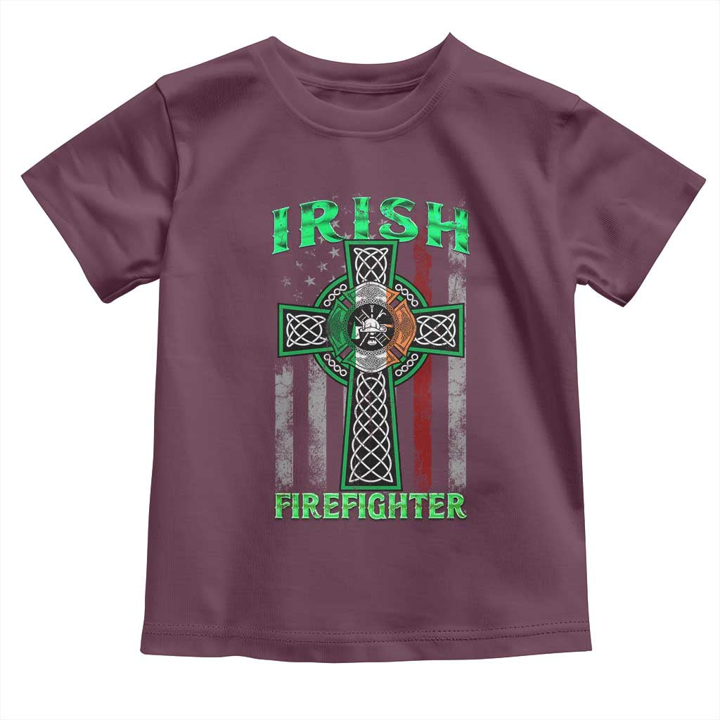 Irish Firefighter Toddler T Shirt Celtic Cross American Flag TS09 Maroon Print Your Wear