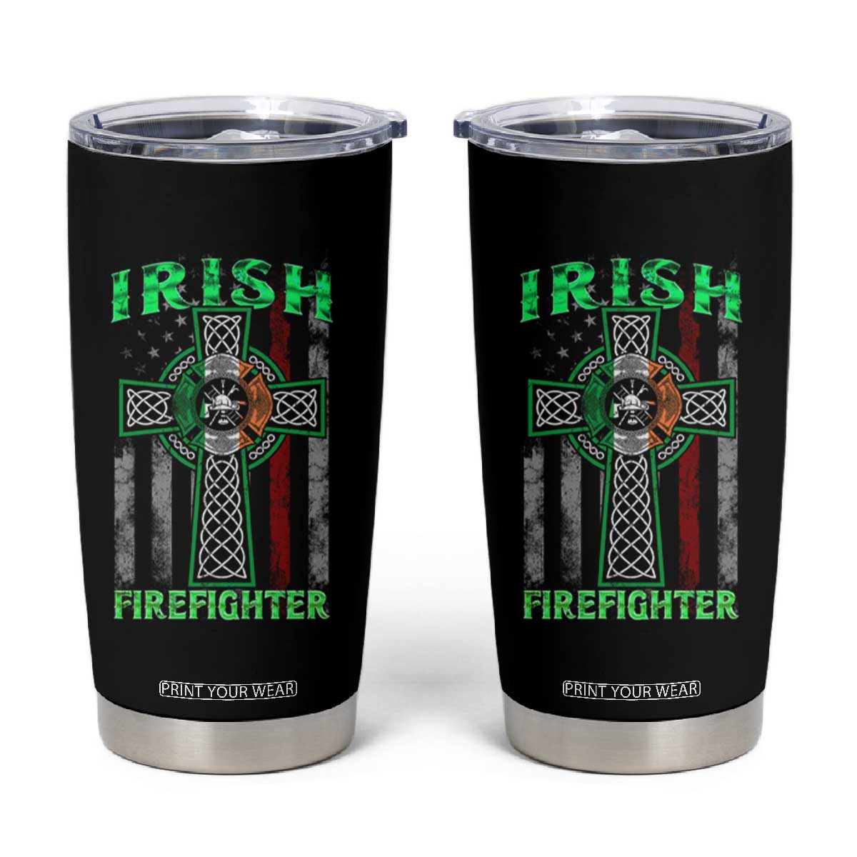 Irish Firefighter Tumbler Cup Celtic Cross American Flag TS09 Black Print Your Wear