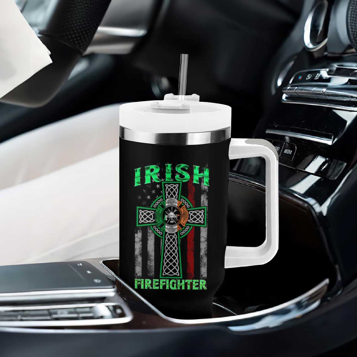 Irish Firefighter Tumbler With Handle Celtic Cross American Flag TS09 Print Your Wear
