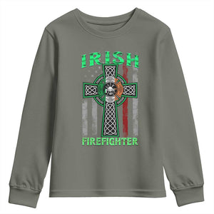 Irish Firefighter Youth Sweatshirt Celtic Cross American Flag TS09 Military Green Print Your Wear