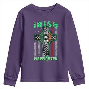 Irish Firefighter Youth Sweatshirt Celtic Cross American Flag TS09 Purple Print Your Wear