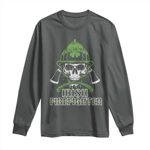 Irish Firefighter Long Sleeve Shirt Shamrock Skull Man Of Fire TS09 Dark Heather Print Your Wear