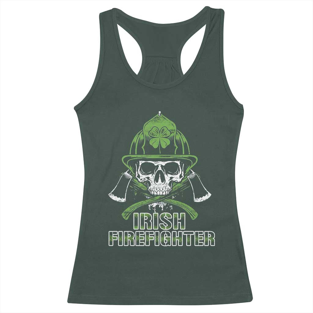 Irish Firefighter Racerback Tank Top Shamrock Skull Man Of Fire TS09 Dark Forest Green Print Your Wear