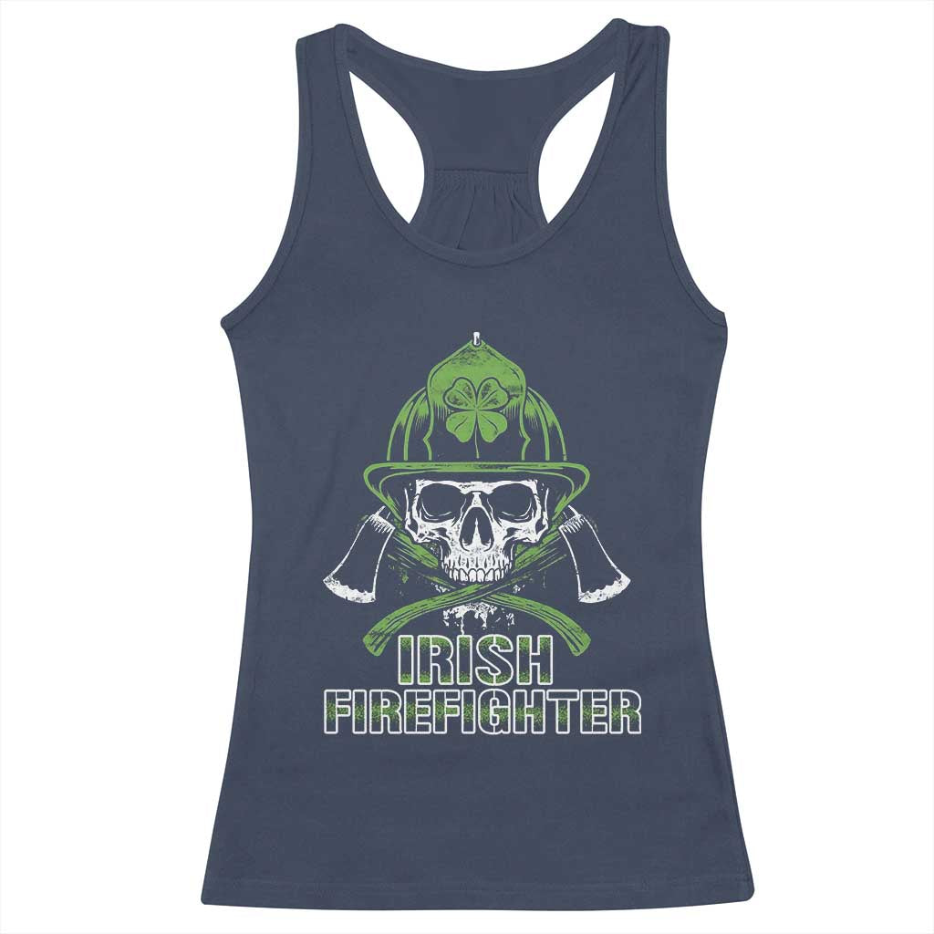 Irish Firefighter Racerback Tank Top Shamrock Skull Man Of Fire TS09 Navy Print Your Wear