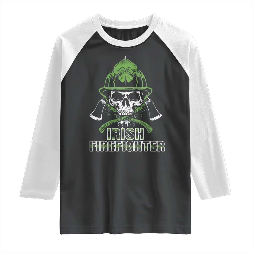 Irish Firefighter Raglan Shirt Shamrock Skull Man Of Fire TS09 Black White Print Your Wear