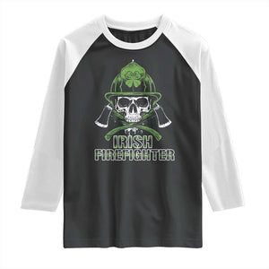 Irish Firefighter Raglan Shirt Shamrock Skull Man Of Fire TS09 Black White Print Your Wear