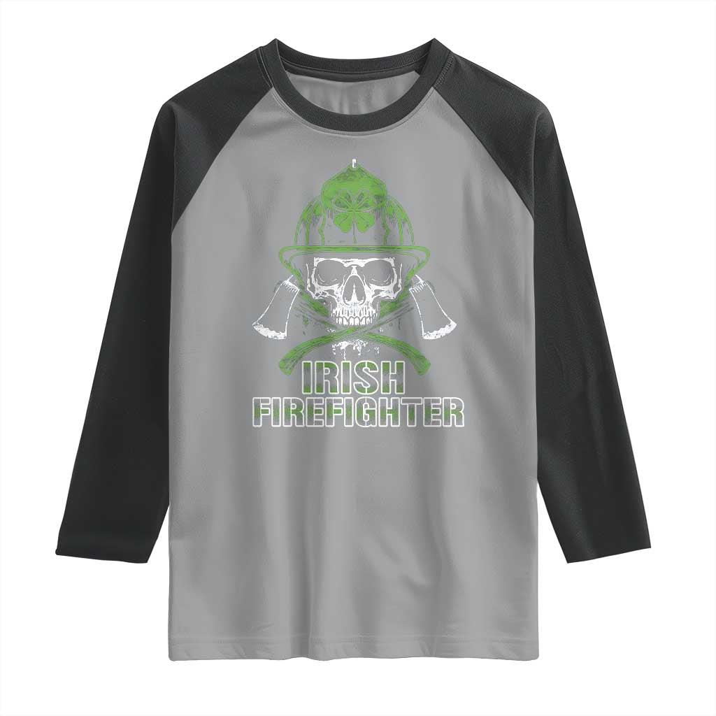 Irish Firefighter Raglan Shirt Shamrock Skull Man Of Fire TS09 Sport Gray Black Print Your Wear