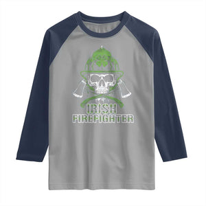 Irish Firefighter Raglan Shirt Shamrock Skull Man Of Fire TS09 Sport Gray Navy Print Your Wear