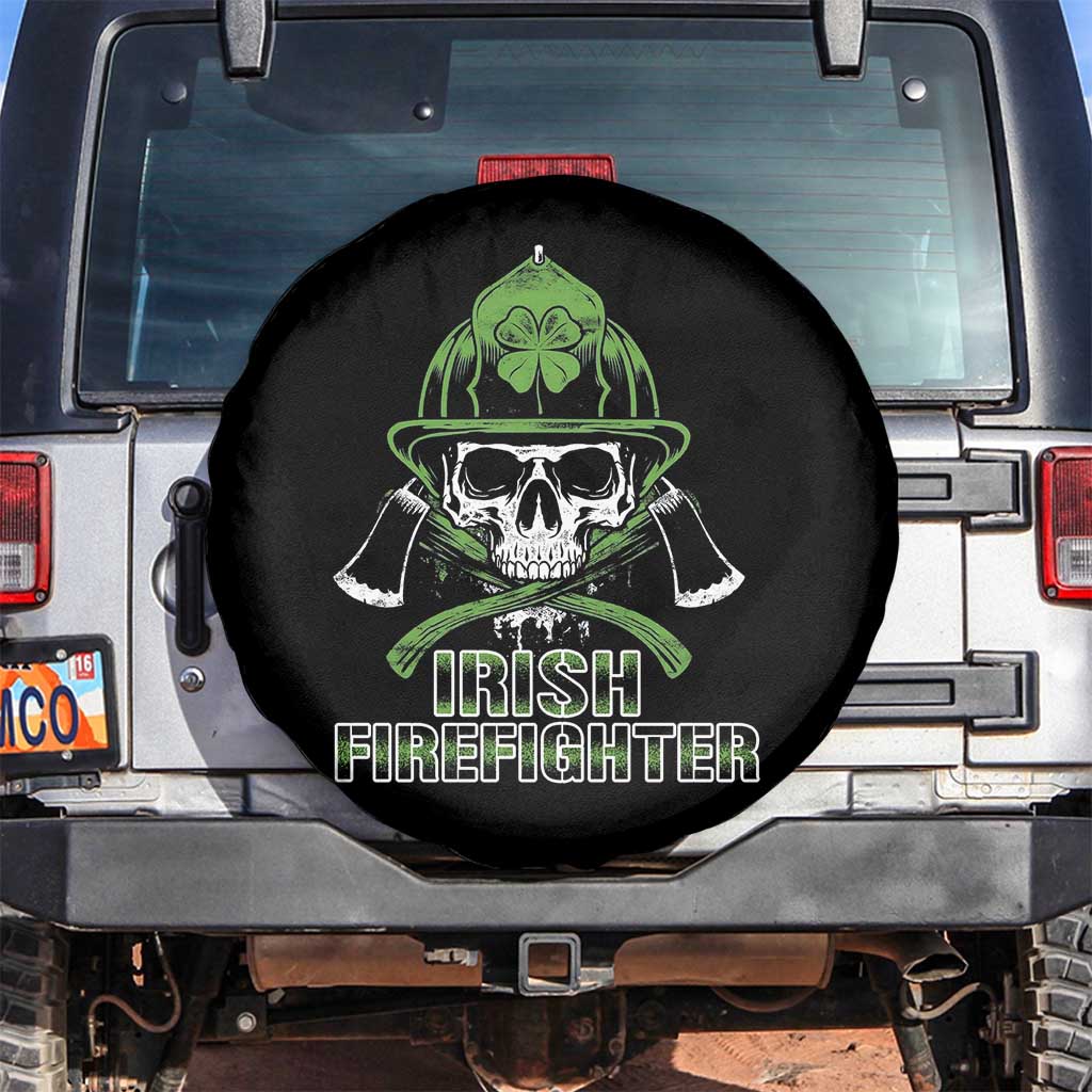 Irish Firefighter Spare Tire Cover Shamrock Skull Man Of Fire TS09 No hole Black Print Your Wear