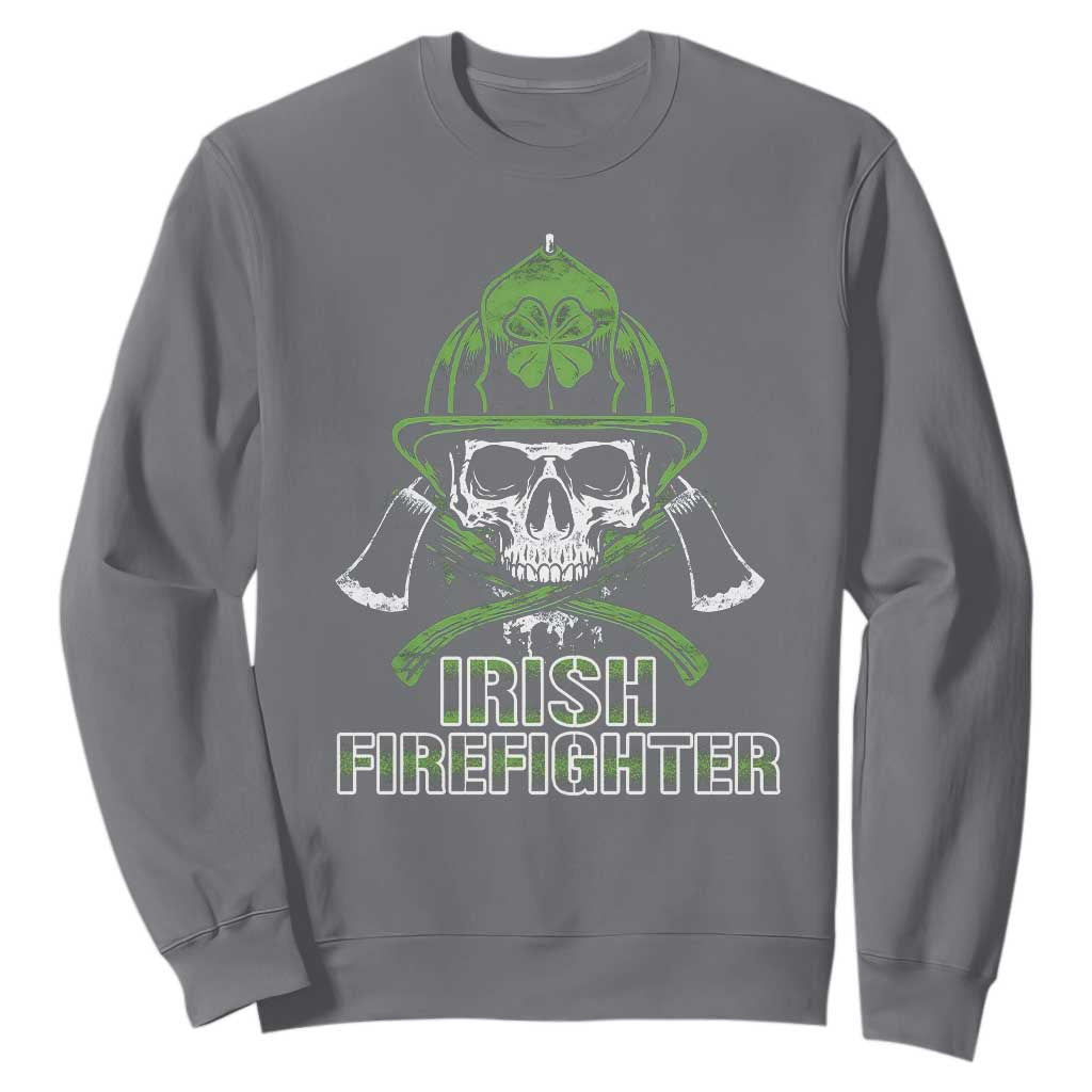 Irish Firefighter Sweatshirt Shamrock Skull Man Of Fire TS09 Charcoal Print Your Wear