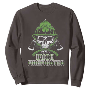 Irish Firefighter Sweatshirt Shamrock Skull Man Of Fire TS09 Dark Chocolate Print Your Wear