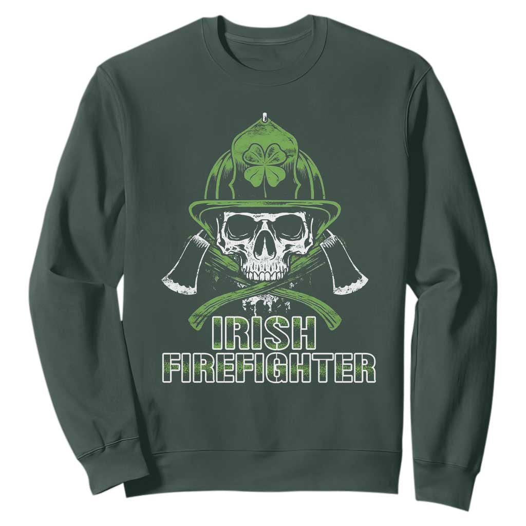 Irish Firefighter Sweatshirt Shamrock Skull Man Of Fire TS09 Dark Forest Green Print Your Wear