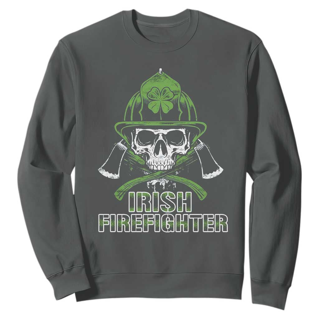Irish Firefighter Sweatshirt Shamrock Skull Man Of Fire TS09 Dark Heather Print Your Wear