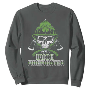 Irish Firefighter Sweatshirt Shamrock Skull Man Of Fire TS09 Dark Heather Print Your Wear