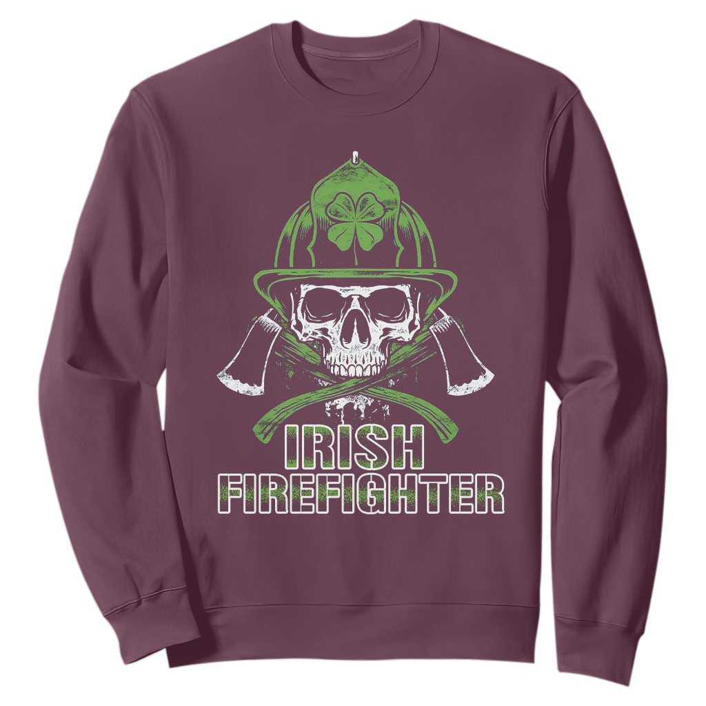 Irish Firefighter Sweatshirt Shamrock Skull Man Of Fire TS09 Maroon Print Your Wear