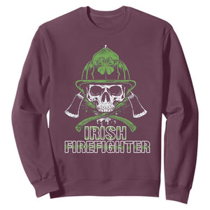 Irish Firefighter Sweatshirt Shamrock Skull Man Of Fire TS09 Maroon Print Your Wear