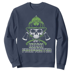 Irish Firefighter Sweatshirt Shamrock Skull Man Of Fire TS09 Navy Print Your Wear