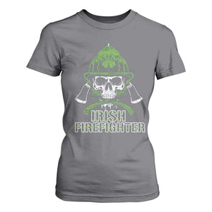 Irish Firefighter T Shirt For Women Shamrock Skull Man Of Fire TS09 Charcoal Print Your Wear