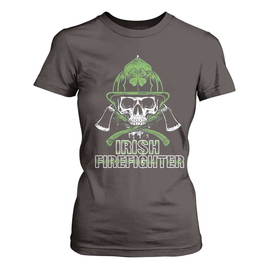 Irish Firefighter T Shirt For Women Shamrock Skull Man Of Fire TS09 Dark Chocolate Print Your Wear
