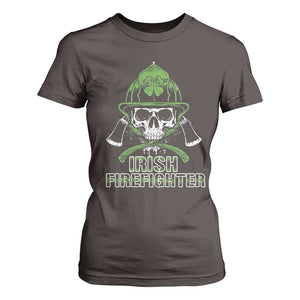 Irish Firefighter T Shirt For Women Shamrock Skull Man Of Fire TS09 Dark Chocolate Print Your Wear
