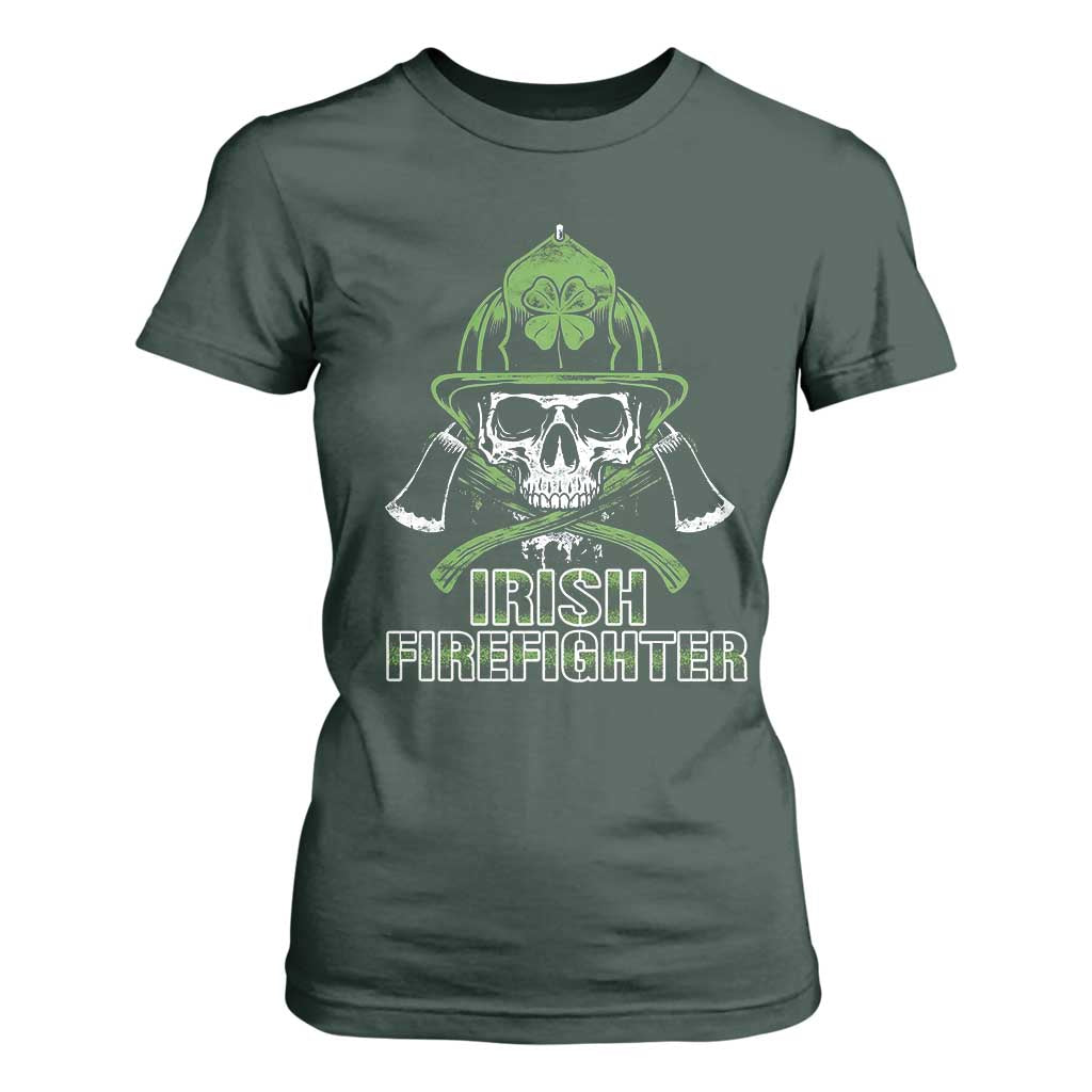 Irish Firefighter T Shirt For Women Shamrock Skull Man Of Fire TS09 Dark Forest Green Print Your Wear