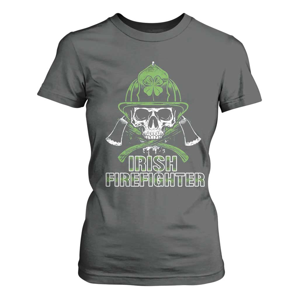 Irish Firefighter T Shirt For Women Shamrock Skull Man Of Fire TS09 Dark Heather Print Your Wear