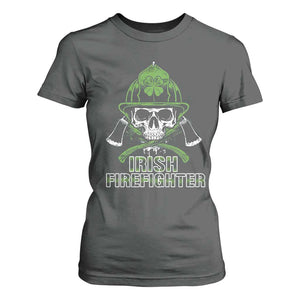 Irish Firefighter T Shirt For Women Shamrock Skull Man Of Fire TS09 Dark Heather Print Your Wear
