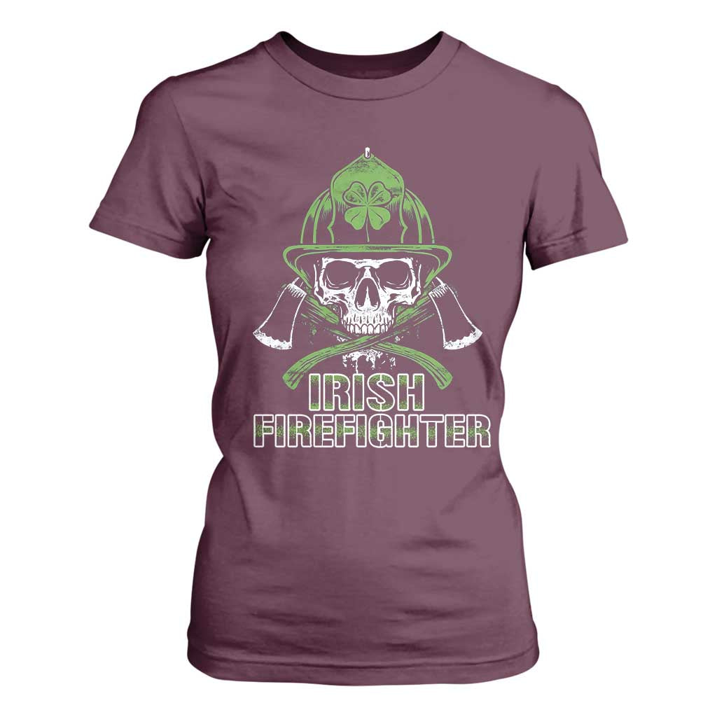 Irish Firefighter T Shirt For Women Shamrock Skull Man Of Fire TS09 Maroon Print Your Wear